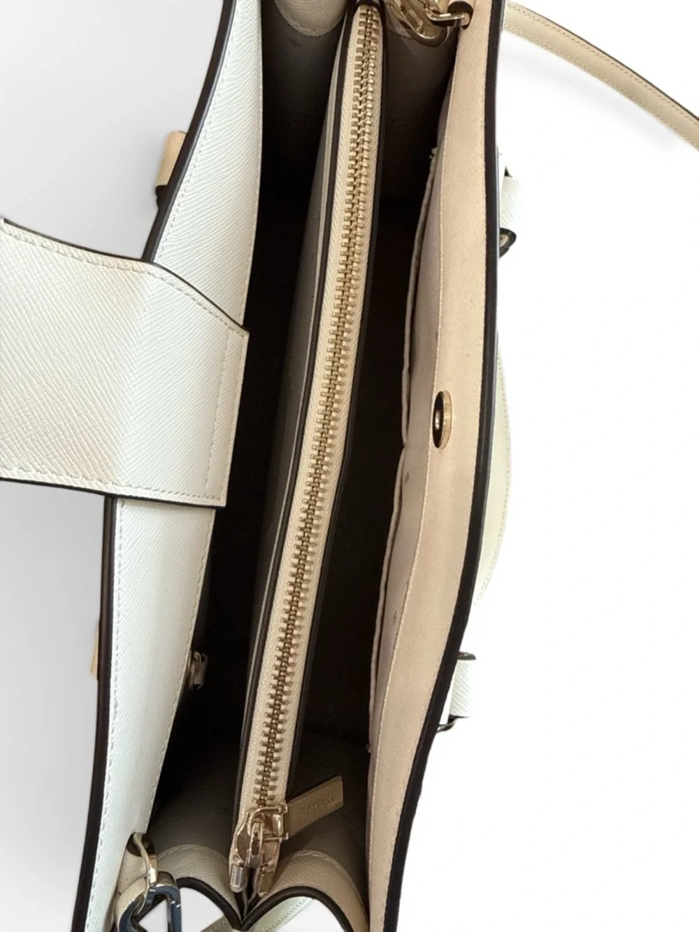 Kate Spade Perry Ivory White Leather Satchel V095 Meringue Gold Logo Adj Strap